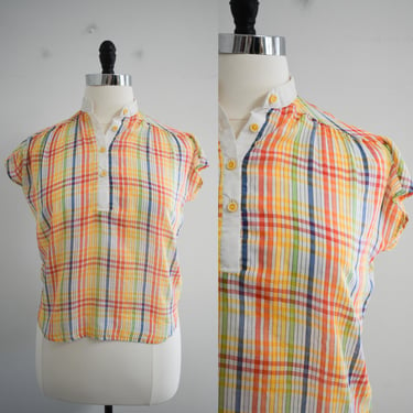 1970s Rainbow Plaid Blouse 