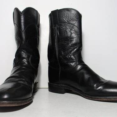 Vintage 1990s Justin Roper Cowboy Boots, Black Leather, Size 8E Men 