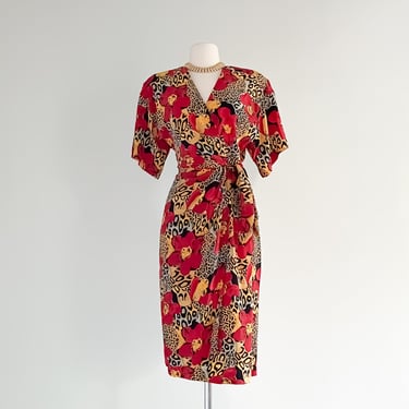 1980's Adrianna Papell Silk Wrap Dress / Sz ML