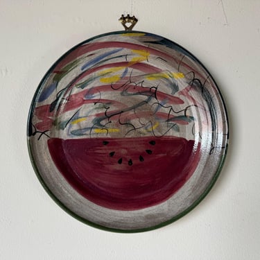 1980's Margaret Postmodern Hand Painted Ceramic  Pottery  Wall Art 