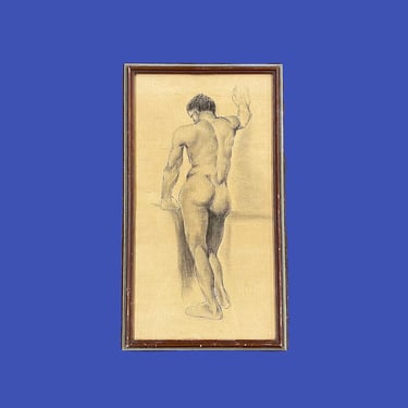 Vintage Nude Drawing 1970s Retro Size 24x14 Contemporary + Naked Man + Charcoal + On Paper + Nudity + Modern Wall Art + Home Decor 