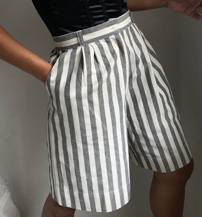vintage cotton striped high waisted trouser shorts 