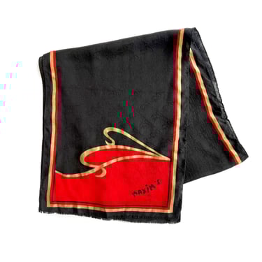 Maxim's de Paris Restaurant Silk Scarf with Textured Weave, Collectible Scarf, Black, Red & Metallic Gold, Francophile Gift / 52
