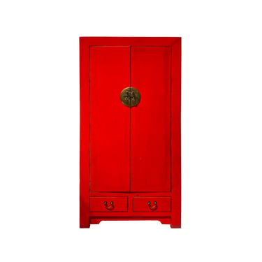Chinese Distressed Red Tall Wedding Armoire Wardrobe TV Cabinet cs7315E 