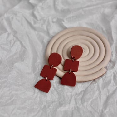 Terracotta Red Geometric Statement Earrings / Bold Dangle Earrings / Polymer Clay Handmade Jewelry / Lightweight / Hypoallergenic 