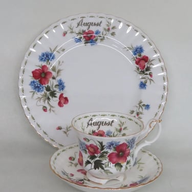 Royal Albert Bone China August Poppy Flowers Tea Cup Saucer and Plate Set 3777B