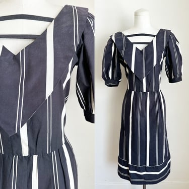 Vintage 1980s Black & White Striped Sundress / M 