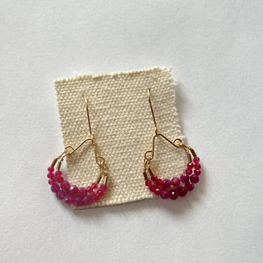 Debbie Fisher | Ruby, pink quartz and gold fill beads on gold fill wire earrings