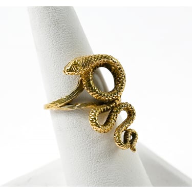 18K Yellow Gold Textured Snake Ring Size 7.5 