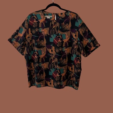 Vintage 80s Abstract Blouse, Vintage Hill & Archer Blouse 