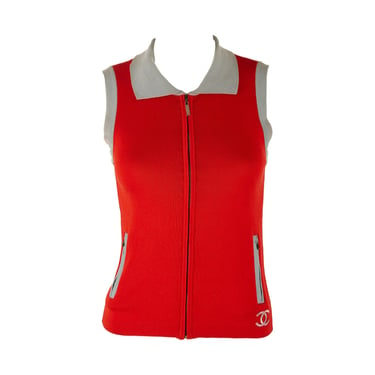 Chanel Red Collared Zipper Tank
