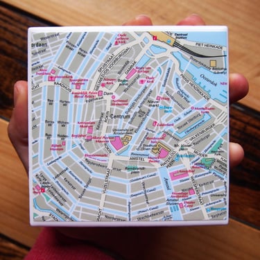 2016 Amsterdam Netherlands Map Coaster. Amsterdam Map. Holland Coasters. Netherlands Gift. Dutch Decor. Amsterdam Canals World Traveler Gift 