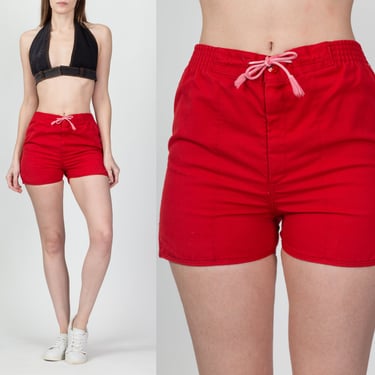 70s 80s Red Mini Athletic Shorts - Unisex Small | Vintage Prep Stop JC Penney High Waist Retro Gym Shorts 