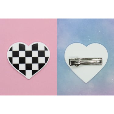 Ska Hair Clip Checkered Heart Barrette 