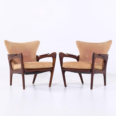 Adrian Pearsall for Craft Associates 2291-C Mid Century Walnut Lounge Chair - Pair - mcm 