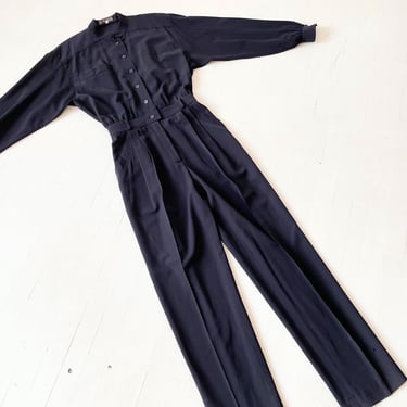 1980s Escada Black Jumpsuit with Embroidered Glitter Heart on Back 