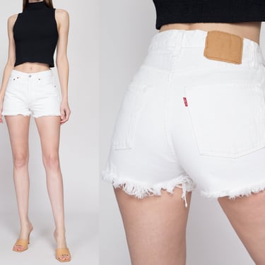 XS-Sm Vintage Levis 501 White High Waisted Jean Shorts 26" | 80s 90s Levi's Frayed Denim Cutoffs 