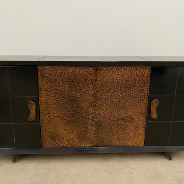 Mid-Century Hammered Copper and Mahogany Bar / Console Table 