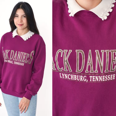 Jack Daniels Sweatshirt 90s Lynchburg Tennessee Collared Sweatshirt Purple Granny Whiskey Shirt Retro Drinking Vintage 1990s Medium M 