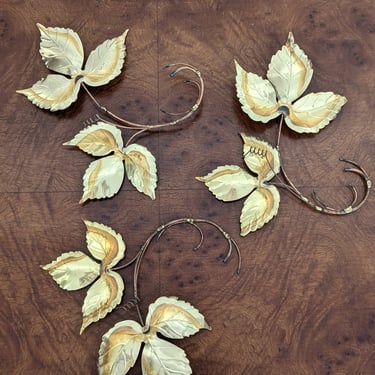 Set of 3 Vintage Brass Copper Leaves Wall Decor 