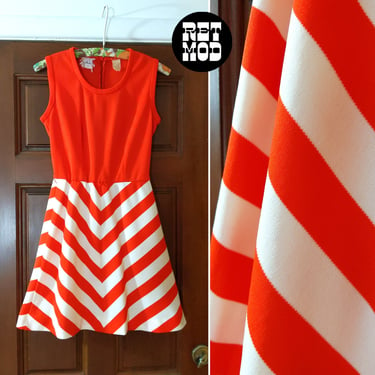 Sassy Vintage 60s 70s Orange White Stripe Mini Sleeveless Dress by Jonathan Logan 