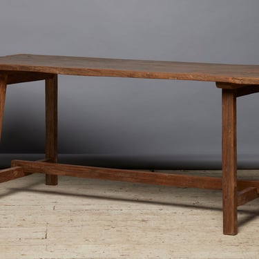 Thick Top Sumatran Dining Table with Stretcher Base