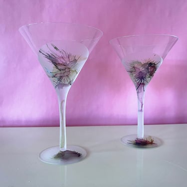 Vintage 90s Pair of Martini Glasses with Scribble Design 