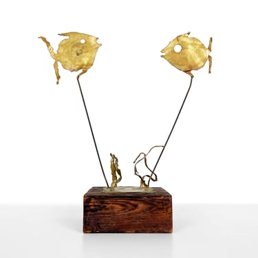 Brutalist Torch Cut Brass Fish Sculpture 