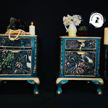 Gothic Nightstands  Fairy tale  Inspired Sidetables. Eclectic Storage Cabinet. Colorful Entryway Cabinets. Whimsical Bedside tables. 