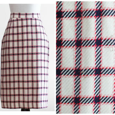 Vintage Sheath Skirt in Pink, White, and Black Plaid 