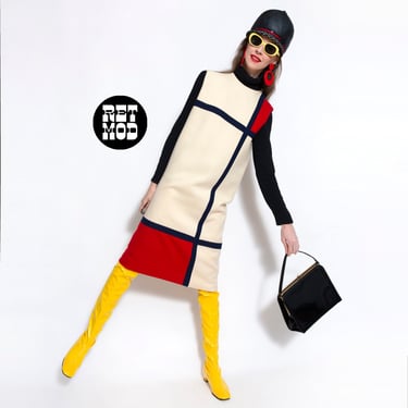 ICONIC &amp; RARE Vintage 60s Mondrian Color Block Mod Shift Dress 