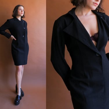 Vintage 80s I.Magnin Black Asymmetrical Dress/ Size Medium 