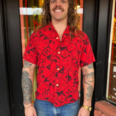 Vintage red and black aloha shirt