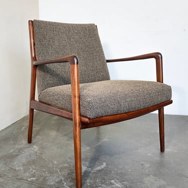 Danish Mid Century Modern Solid Walnut and Tweed Arm / Lounge Chair 
