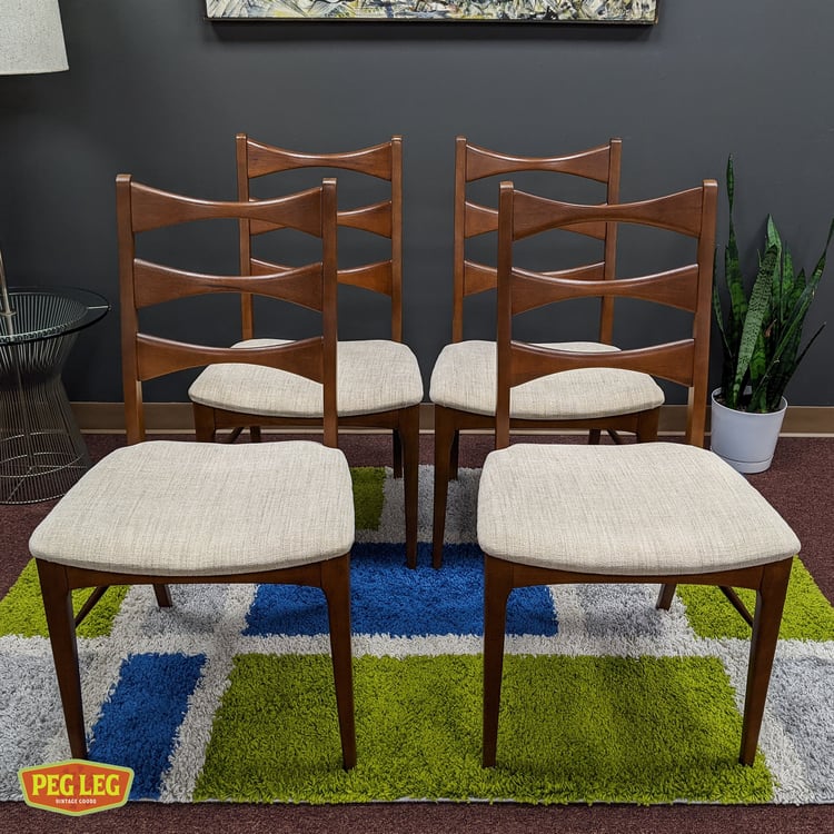 Set of 4 Mid-Century Modern walnut dining chairs from the Rhythm collection by Lane