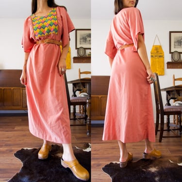 Vintage 70’s Pink Patterned Tunic Maxi Dress 