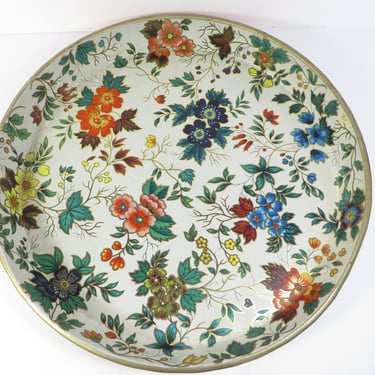 Vintage Daher Round Floral Tin Tray - Made in England Designed by Daher Long Island NY 