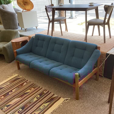 DOMINO MOBLER Mid Century Danish Teak Blue Sofa