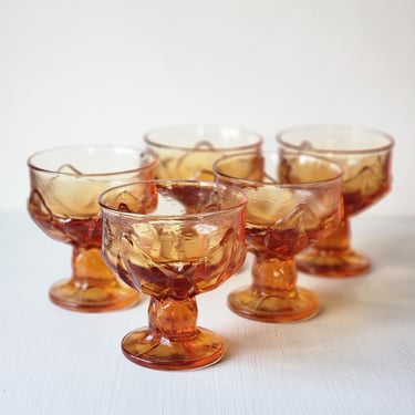 Vintage Tiffin Franciscan Cabaret Persimmon sherbert dessert glasses or champagne coupes amber orange glassware set of five 