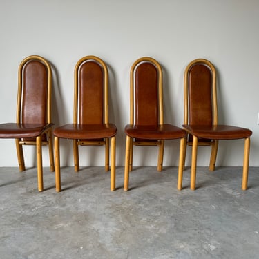 80's Antonio Sibau  Italian  Postmodern Stitched Leather Dining Chairs, Set of 4 