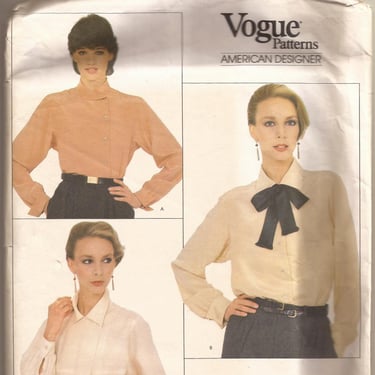 1980s Vogue Calvin Klein Blouse Pattern, #1025, Size 12-14-16 