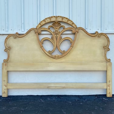 Vintage Italian Style King Headboard - Carved Baroque French Provincial Romantic Shabby Chic Bedroom Furniture 