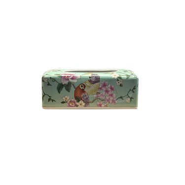 Light Blue Flower Bird Graphic Rectangular Porcelain Tissue Box Cover ws4820AE 