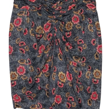 Isabel Marant - Red &amp; Gold Floral Print Silk Blend Skirt Sz 8