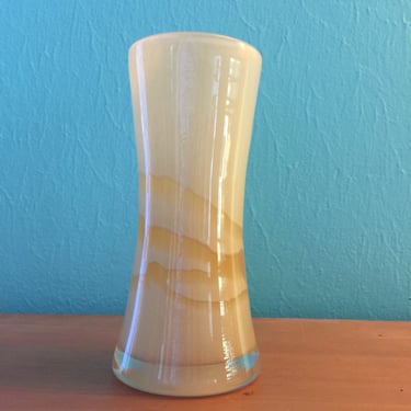 Vintage Mid Century 1960s Yellow Hung Glass Vase 