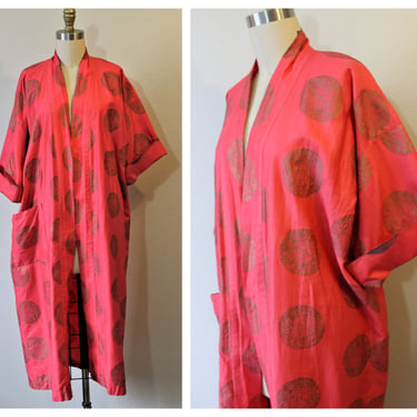Vintage 40s 1940's Loungee's Coral Bell Sleeve or cuffed Dressing Gown Robe Lounging Jacket Coat Kimono // modern one size 