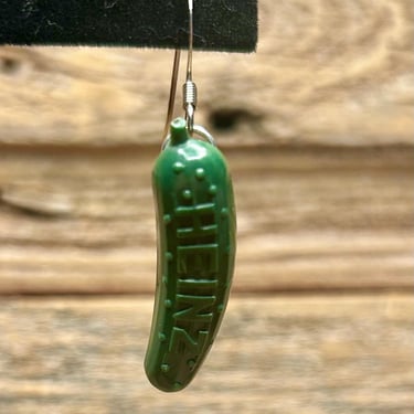 Vintage Heinz Pickle Earrings Green Dangle Food Retro Fashion Advertising 