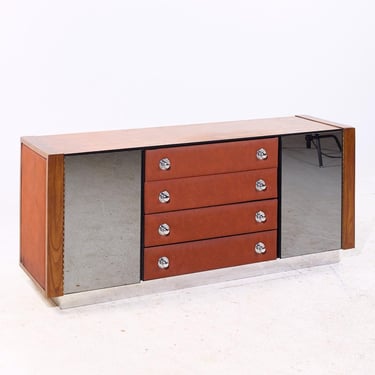 Pulaski Mid Century Rosewood, Leather and Chrome Lowboy Dresser - mcm 