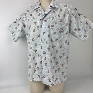 1950'S Pajama Shirt - Cool Printed Cotton - UNIVERSAL Label - Men's Size Medium to a Tailored Large 