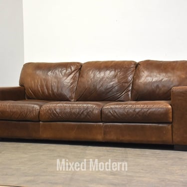 94” Modern Brown Leather Sofa 